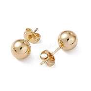 Rack Plating Brass Round Ball Stud Earrings for Women, Lead Free & Cadmium Free, Real 18K Gold Plated, 18.5x8mm, Pin: 0.7mm(EJEW-F294-08D-G)
