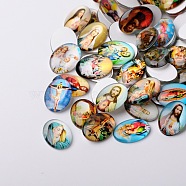 Jesus and the Virgin Printed Glass Oval Cabochons, Mixed Color, 25x18x6mm(GGLA-N003-18x25-A)