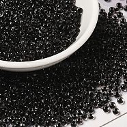 12/0 Transparent Glass Seed Beads, Inside Colours, Round Hole, Round, Black, 1.5~2mm, Hole: 1mm, about 450g/bag(SEED-F003-03C-08)