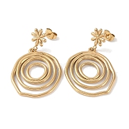 Ring 304 Stainless Steel Dangle Earrings, Flower Stud Earrings for Women, Real 18K Gold Plated, 39.5x24.5mm(EJEW-L283-047G)