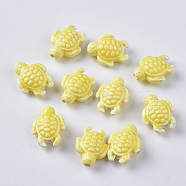 Handmade Porcelain Beads, Bright Glazed Porcelain Style, Tortoise, Yellow, 19x15x8.5mm, Hole: 2mm(PORC-T005-001E)