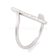 304 Stainless Steel Thin Curve Finger Ring for Women, with Rhinestone, Stainless Steel Color, 24mm, US Size 6~9(16.5~18.9mm)(RJEW-C086-25-P)