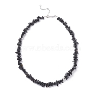 Natural Obsidian Chip Beaded Necklace, Gemstone Jewelry for Women, Platinum, 16.14 inch(41cm)(NJEW-JN03824-01)