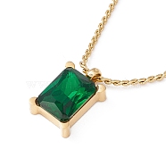 Fern Green Rhinestone Rectangle Pendant Necklace with Twist Rope Chains, Ion Plating(IP) 304 Stainless Steel Jewelry for Women, Golden, 16.18 inch(41.1cm)(NJEW-G074-46G)