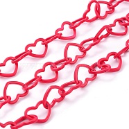 Spray Painted Brass Heart Link Chains, with Spool, Unwelded, Crimson, 15.5x19x2mm, 32.8 Feet(10m)/roll(CHC-I038-25B)