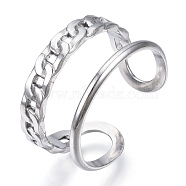 304 Stainless Steel Curb Chains Shape Open Cuff Ring, Double Line Chunky Ring for Men Women, Stainless Steel Color, US Size 9(18.9mm)(RJEW-N040-03)