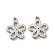 304 Stainless Steel Charms, Flower, Stainless Steel Color, 12x10.5x1.4mm, Hole: 1.4mm(STAS-M089-40P)