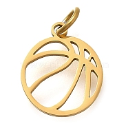 304 Stainless Steel Charms, with Jump Ring, Basketball Charm, Laser Cut, Ion Plating(IP), Real 18K Gold Plated, 14x11.5x1mm, Hole: 3mm(STAS-Z119-21G)