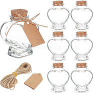 DIY Heart Shape Transparent Glass Bottles Kits, Wishing Bottles, with Cork Stoppe, with Jute Twine, 2-Ply and Paper Price Tags, Hang Tags, Clear, 73x60mm(AJEW-BC0006-04)