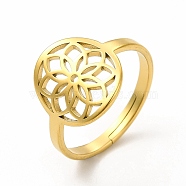 Ion Plating(IP) 304 Stainless Steel Flower Adjustable Ring for Women, Real 18K Gold Plated, US Size 6(16.5mm)(RJEW-B027-19G)