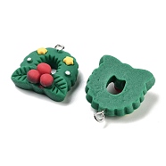 Christmas Theme Opaque Resin Pendants, Christmas Charms, Holly Leaves, 26x23x9mm, Hole: 2mm(RESI-N039-108)