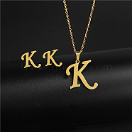 Golden Stainless Steel Initial Letter Jewelry Set, Stud Earrings & Pendant Necklaces, Letter K, No Size(IT6493-22)