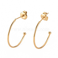 304 Stainless Steel Stud Earrings, Half Hoop Earrings, with Round Beads and Ear Nuts, Semicircular, Real 14K Gold Plated, 25x24x2mm, Pin: 0.8mm(STAS-S116-272B-G)