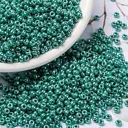 MIYUKI Round Rocailles Beads, Japanese Seed Beads, (RR435) Opaque Turquoise Green Luster, 8/0, 3mm, Hole: 1mm, about 422~455pcs/10g(X-SEED-G008-RR0435)