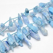 Electroplate Gemstone Natural Quartz Crystal Beads Strands, Nuggets, Light Blue, 18~35x6~14x6~12mm, Hole: 1mm, about 22pcs/strand, 15.74 inch(G-L135-02)
