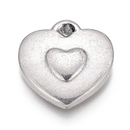 304 Stainless Steel Pendants,  Heart, Stainless Steel Color, 17x16x3.5mm, Hole: 1.6mm(STAS-H117-22P)