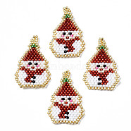 MIYUKI & TOHO Japanese Seed Beads, Handmade Pendants, Loom Pattern, Christmas Snowman, FireBrick, 29x19x2mm, Hole: 1.5mm(SEED-Q037-010)
