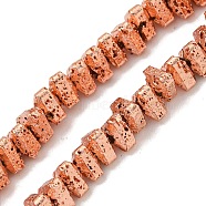 Electroplated Natural Lava Rock Beads Strands, Triangle, Rose Gold Plated, 5x4.5x3mm, Hole: 1mm, about 149pcs/strand, 15.35''(39cm)(G-I360-H02-03)