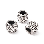 304 Stainless Steel European Beads, Large Hole Beads, Manual Polishing, Column, Antique Silver, 9x7.8mm, Hole: 4.5mm(STAS-M298-01AS)