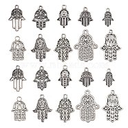 100Pcs 10 Styles Tibetan Style Alloy Pendants, Cadmium Free & Lead Free, Hamsa Hand/Hand of Miriam, Antique Silver, 17x13x2mm, Hole: 2mm, 10pcs/style(TIBEP-CJ0001-56)