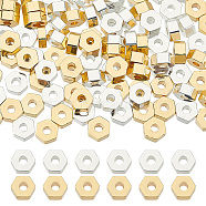100Pcs 2 Colors Rack Plating Brass Beads, Cadmium Free & Lead Free, Long-Lasting Plated, Hexagon, Mixed Color, 4x4.5x2mm, Hole: 1mm, 50pcs/color(KK-BC0012-82)