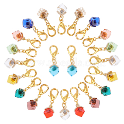 2 Sets Cube Glass Pendant Decoration, Lobster Clasp Charms, Clip-on Charms, for Keychain, Purse, Backpack Ornament, Stitch Marker, Mixed Color, 34mm, 11pcs/set(HJEW-CA0001-34)