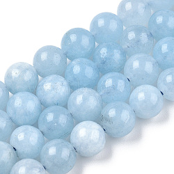 Dyed Natural Quartz Round Bead Strands, Imitation Aquamarine, 8~9mm, Hole: 1mm, about 46pcs/strand, 15.3 inch(G-R173-8mm-03)