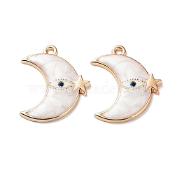 Resin Pendants, Light Gold Tone Alloy Enamel Eye Charms, Moon, 25x20.5x2mm, Hole: 1.5mm(FIND-E043-10KCG-04)