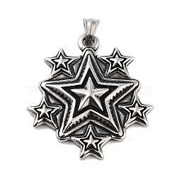 Retro 304 Stainless Steel Pendants, Star Charm, Antique Silver, 50.5x44x6mm, Hole: 5.5x8mm(STAS-I205-37AS-C)