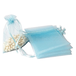 100Pcs Rectangle Organza DIY Craft Drawstring Bags, for Valentine Birthday Wedding Party Candy Wrapping, Light Blue, 15x10cm(PW-WG69155-35)