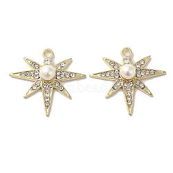 Alloy with Rhinestone Pendants, with ABS Imitation Pearl, Star Charms, Golden, 28x29.5x7mm, Hole: 2.2mm(FIND-B032-17G)