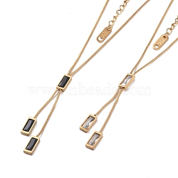 Ion Plating(IP) 304 Stainless Steel Snake Chain Necklaces, Micro Pave Cubic Zirconia Rectangle Pendant Necklaces for Women, Mixed Color, 17.32 inch(44cm)(NJEW-G081-04G)