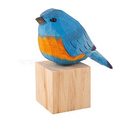 Wooden Blue Crane Birds and Block Ornaments, for Home Desk Display Decorations, Steel Blue, 101x44x44mm(JX685A)