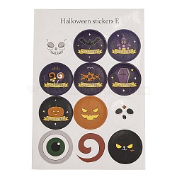 Halloween Theme Plastic Stickers, for DIY Scrapbooking, Journal Decoration, Ghost With Word Halloween, Mixed Color, 187~190x130~132x0.3mm(STIC-C009-01C)