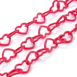 Spray Painted Brass Heart Link Chains, with Spool, Unwelded, Crimson, 15.5x19x2mm, 32.8 Feet(10m)/roll(CHC-I038-25B)