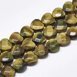 Natural Tiger Eye Beads Strands, Faceted, Heart, 10x10x5mm, Hole: 1.2mm, about 20pcs/strand, 7.4 inch(X-G-S357-E01-01)