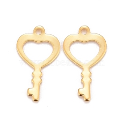 201 Stainless Steel Pendants, Heart Key, Real 24k Gold Plated, 20x11x0.8mm, Hole: 1.4mm(STAS-K217-55G)