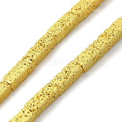 Electroplated Natural Lava Rock Beads Strands, Cuboid, Golden Plated, 8.5~9x3x3mm, Hole: 1mm, about 46pcs/strand, 15.75''(40cm)(G-I360-K04-01)