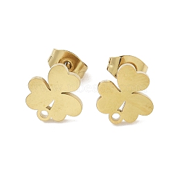 Clover Ion Plating(IP) 304 Stainless Steel Stud Earring Findings, with Loop, Golden, 10x9.5mm, Hole: 1.2mm, Pin: 0.8x11mm(STAS-I206-109G)