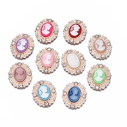 Alloy Cabochons, with Rhinestone & Resin, Cadmium Free & Lead Free, Faceted, Mixed Color, Oval, Rose Gold, 31x26.5x6mm(PALLOY-N0151-07LG-RS)