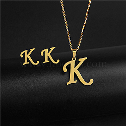 Golden Stainless Steel Initial Letter Jewelry Set, Stud Earrings & Pendant Necklaces, Letter K, No Size(IT6493-22)