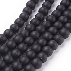Synthetic Black Stone Beads Strands, Frosted, Round, Black, 8mm, Hole: 1mm, about 48pcs/strand, 16 inch(X-G508-1)