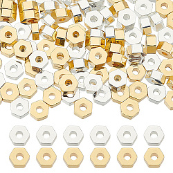 100Pcs 2 Colors Rack Plating Brass Beads, Cadmium Free & Lead Free, Long-Lasting Plated, Hexagon, Mixed Color, 4x4.5x2mm, Hole: 1mm, 50pcs/color(KK-BC0012-82)