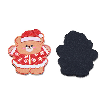 Printed Embossed Opaque Acrylic Cabochons, Christmas Style, Bear, Red, 22.5x19x2mm