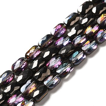 Transparent Electroplate Glass Beads Strands, Half Plated, Faceted, Oval, Black, 7x4.5x3mm, Hole: 0.9mm, about 78~81pcs/strand, 22.83 inch(58cm)