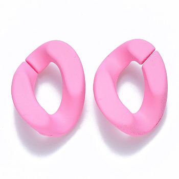 Opaque Spray Painted Acrylic Linking Rings, Quick Link Connectors, for Curb Chains Making, Twist, Pearl Pink, 30x21x6mm, Inner Diameter: 16x8mm