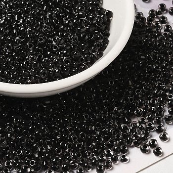 12/0 Transparent Glass Seed Beads, Inside Colours, Round Hole, Round, Black, 1.5~2mm, Hole: 1mm, about 450g/bag