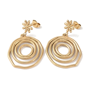 Ring 304 Stainless Steel Dangle Earrings, Flower Stud Earrings for Women, Real 18K Gold Plated, 39.5x24.5mm