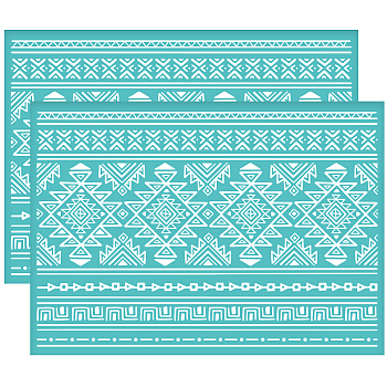 Self-Adhesive Silk Screen Printing Stencil, for Painting on Wood, DIY Decoration T-Shirt Fabric, Turquoise, Tribal Theme Pattern, 195x140mm