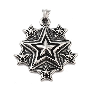 Retro 304 Stainless Steel Pendants, Star Charm, Antique Silver, 50.5x44x6mm, Hole: 5.5x8mm